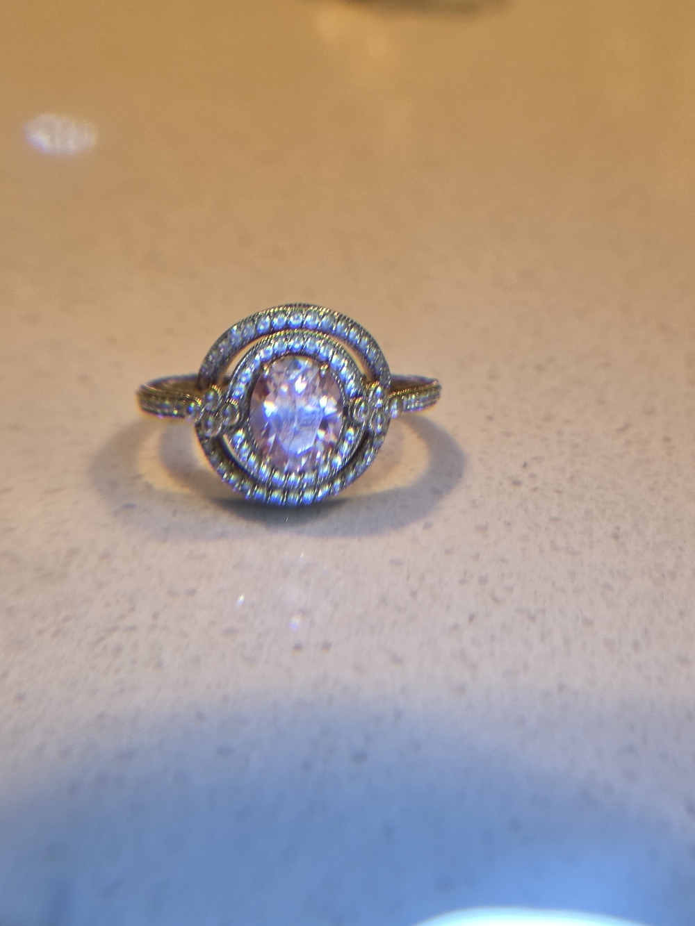 Judith Ripka Gold-Tone Ring with Pink Oval Center and Pavé Accents Size 9 - Picture 4 of 4